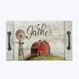 Young's Inc. Gather Barn Serving Tray - 16" W X 10" H - Modern Farmhouse Decor - Lap Trays for Eating