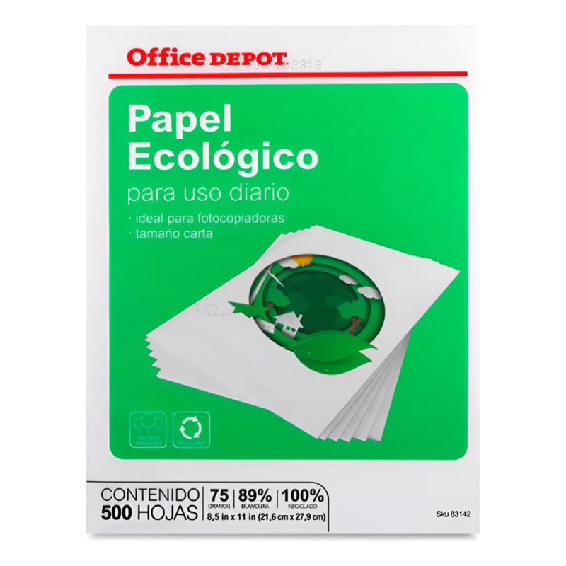 Papel Reciclado Carta Office Dep Ecológico 500 Hojas Blancas Blanco