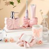 Teenyyou 4 Pcs Pink Bathroom Accessories Set, Bow Toothbrush Holder
