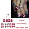 Valentines Press on Nails Short Square Fake Nails With Love