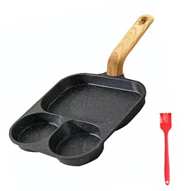 JUSTUP 3-in-1 Nonstick Divided Grill Frying Pan, Heat Resistant Handle 3 Section Skillet Mini Pancake Pan, Cooking Pan for Breakfast, Egg, Bacon and Burgers (Black)