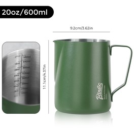 Milk Frothing Pitcher – Stainless Steel Latte Art Pitcher for Steaming and Frothing Milk – Espresso Coffee Milk Jug with Handle – Barista Tool for Latte, Cappuccino (Green-20oz)