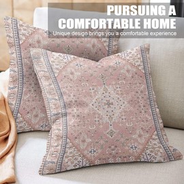 XPHZZL Pack of 2 Bohemian Style Linen Decorative Cushion Covers 50x50 cm Square Throw Pillow Covers 20x20 Inch Boho Style Pillowcases for Outdoor Home Decor Sofa Bedroom Car - Pink