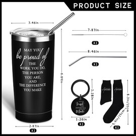 Roshtia 3 Sets Employee Appreciation Gifts for Men Teacher Coworker Gift 20 oz Stainless Steel Tumbler Thank You for Being Awesome Sign Socks Inspirational Keychain Christmas Gift(Black)