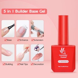 Lavender Violets 15ml Builder Nail Gel, 5-in-One Clear Builder for Nails, LED Lamp Cured Color Base Coat Strengthener Thickening Extension Rhinestone Glue Gel Polish for DIY Home Salon Gifts A104