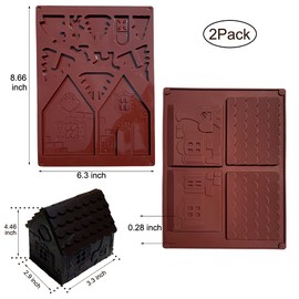 2 Pack Gingerbread House Molds 3D Christmas Silicone Fondant Mold Party Cupcake Topper Decorating Tools Chocolate Candy Mold Gum Paste Polymer Clay Resin Mould Handmade Soap Mold for Xmas Party
