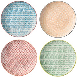 Bloomingville Ceramic 10'' Dinner Plates Carla Express - colorful Serving Dish with Pattern Dia 10'', orange blue green red, Stoneware, Set of 4 Styles