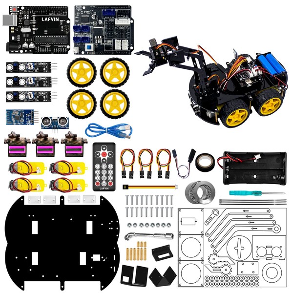 LAFVIN Mechanical 4WD Robot Arm Smart Car Kit Robot STEM/Graphical