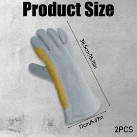 15 Inches Leather Welding Gloves, Heat Resistance Blacksmith Gloves, Long Welder Glove for Wood Stove and Pruning Flowers (15 Inches)