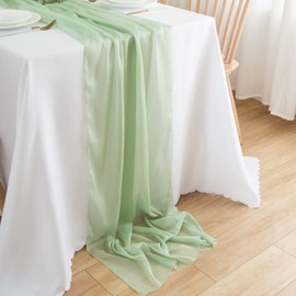 Chuqing Chiffon Table Runner, Wedding Table Decoration, Fabric Tulle Runner, Light Green, 70 cm x 3 m