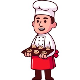 Cute Baker Chef Characters Desserts Sweets Bake Shop Food Cartoon Vinyl Sticker (4" Tall, Rolls)