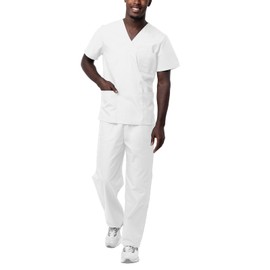 Sivvan Unisex Scrubs - Classic V-Neck Top & Drawstring Pants Scrub Set - S8400 - White - L