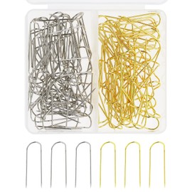 ONLYKXY 120pcs U Shaped Fork Pins for Sewing Quilting Needle Multipurpose Straight Double Blocking Craft Pins for Fabric DIY Making Home Decor Jewelry Display Wreaths Flower Plant,Gold & Silver