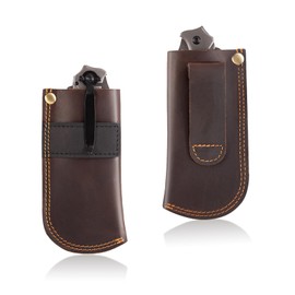Leather Knife Sheath for Belt,Pocket Knife Holder,Heavy Duty Folding Knife Sheath Belt Holder,Knife Holster EDC Knife Case Folding Pocket Knife sheaths Gift for Men. (Brown)