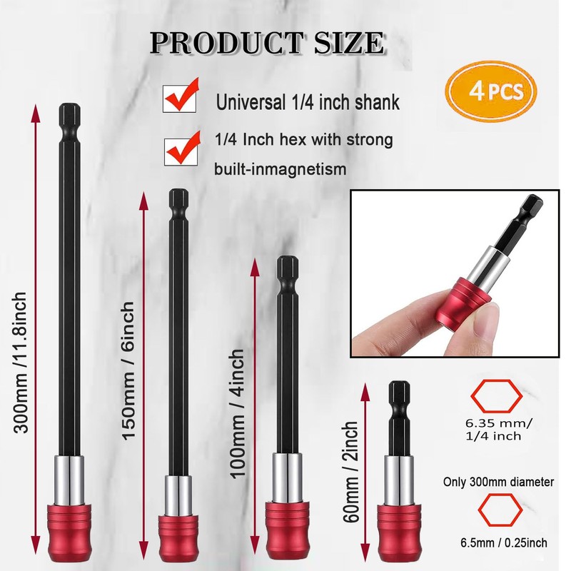 LxcshLjx 4Pcs Drill Bit Extension Set, Magnetic Screwdriver Bit Holder,