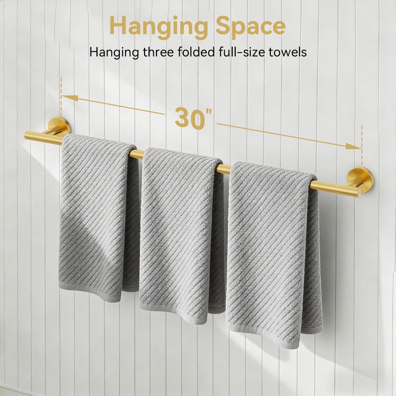 Brushed Gold Towel Bar, 30 Inch Towel Rack for Bathroom