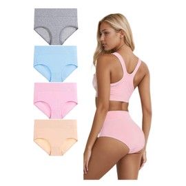 ENALIHI Women's Cotton Underwear High Waisted Ladies Postpartum Panties Full Coverage (US, Alpha, 3X-Large, Regular, Regular, Color Set 4 Pack)