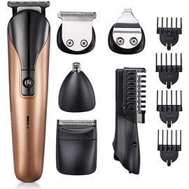 Beard Trimmer Hair Cutting Kits, 6 in 1 Hair Clipper Nose Hair Trimmer and Precision Trimmer,Waterproof and Rechargeable Cordless Best Hair Trimmer（Gold）