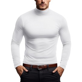 Mens Mock Neck Long Sleeve Thermal Shirts(White,M)