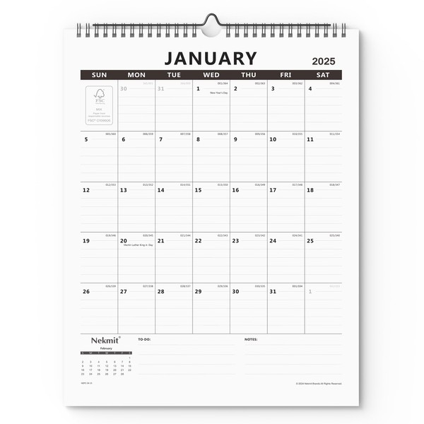 Nekmit 2025-2026 Monthly Wall Calendar,18 Months Calendar Runs from January