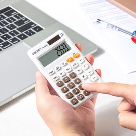 deli Standard Function Basic Calculator, 12 Digit Desktop Calculator with Large LCD Display, Solar Battery Dual Power Office Calculator, White