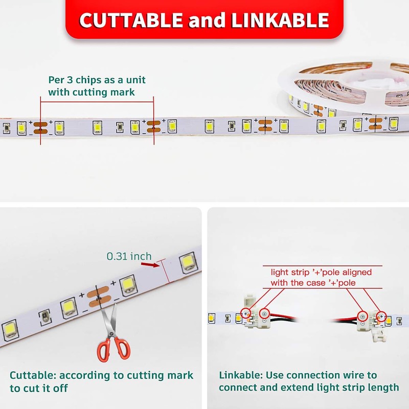 MY BEAUTY LIGHT White LED Strip Lights,16.4ft Dimmable LED Light