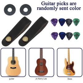 2 Pieces Guitar Leather Headstock Tie Strap Hook with Retro Metal Button Accessories with Strap Button Headstock Adaptor, 8 Guitar Picks for Acoustic Electric Guitars Ukulele and Banjo Black
