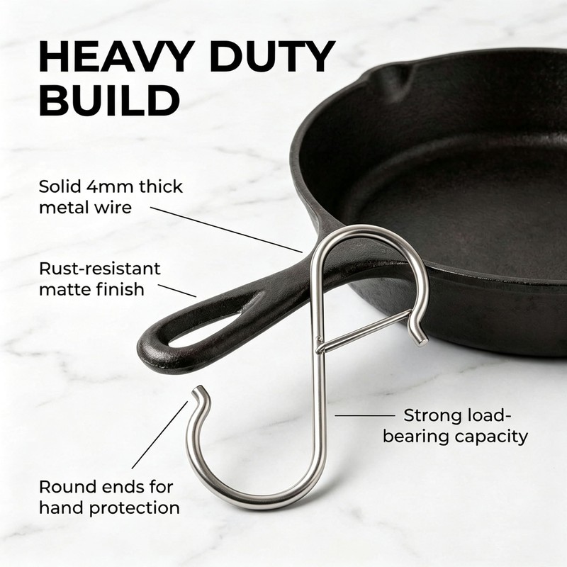 LUCTHY 10 Pcs S Hooks with Safety Buckle, Silver Heavy