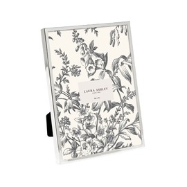 Laura Ashley 5x7 Silver Flat Metal Picture Frame (Vertical & Horizontal) w/Two-Way Easel Stand, Black Velvet Backing, Wall-Mountable, Made for Tabletop, Desk, Wall Display, Home Décor (5x7, Silver)