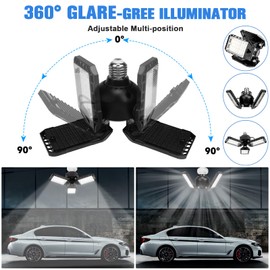 Aoretic LED Garage Lights Bulb 4 Pack -80W, 8000LM 6500K Led Shop Light with 3 Deformable Panels, Basement Barn Light Garage Ceiling Lights, E26/E27 for Garage, Warehouse, Shop, Basement