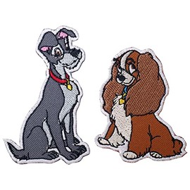 CLOVER INTER 2 Pcs Lady and The Tramp Patches Iron on Embroidered Badge Saw On Patch for Jeans, Clothing, Bags, Jackets, Caps
