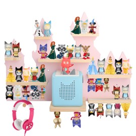Taladad for Toniebox Starter Tonie Shelf Wall Mounted Set,Tonies Figures Tonies Storage,Magnetic Wooden Floating Shelves Compatible with Tonie Box Player Character for Children Room (Pink-Castles)