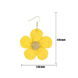 Rattan Earrings for Women, Hand-woven Raffia Earrings Boho Flowers Lightweight Dangle Earrings Tropical Beach Summer Jewelry Gift for Women Girls, Raffia, raffia