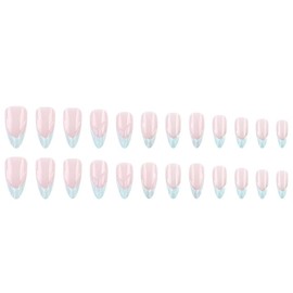 MRSCOL French Tip 3D Handmade Press on Nails,Fake Nails with 3D Pink Blue Design,Press on Nails Almond,Press on Nails Medium Reusable 24pcs Nail Kit with Glue