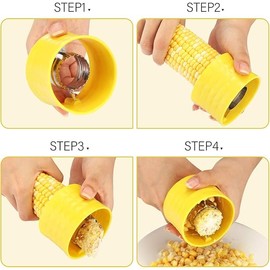 2pcs Cob Corn Stripper,Plastic Corn Peeler for Cobbe,Stainless Steel Blades for Removing Kernels from Fresh Corn,Kitchen Salad Tool（Yellow）