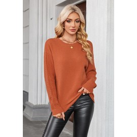 Newshows Womens 2024 Fall Sweater Wool Crewneck Winter Fashion Cable Knit Long Sleeve Business Casual Outfits Pullover Tops(Burnt Orange,M)