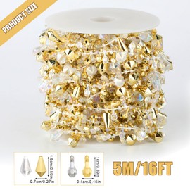 Christmas Tree Bead Decor, 16ft Clear Iridescent Bead Garland Twist Bead String for Christmas Tree Crystal Xmax Garland for Christmas Tree Home Table Party Wedding Window Door(Gold)