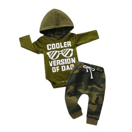 Newborn Baby Boys Clothes Infant Hoodie Letter Print Long Sleeve Pullover Romper Pants 2pcs Outfit Set 3-6 Months Army Green
