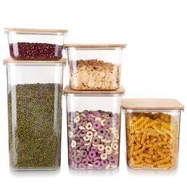 ROQILA Large Capacity Plastic Food Storage Containers with Bamboo Lid - Moisture-proof Sealing Box Jars with Wooden Lids for Kitchen Storage (128 OZ - L)