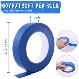 HTVRONT Blue Painters Tape - 1 Inch x 60 Yards x 3 Rolls Masking Tape, Multi-Surface Painters Tape, Paint Tape for Wall, Painting, Craft, Art Supplies, Clean Release Painter's Blue Tape