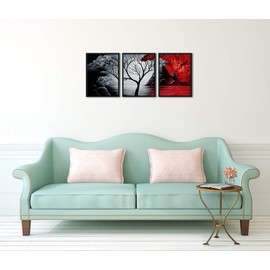 Wieco Art Framed Wall Art The Cloud Tree Wall Art HD Print of Oil Paintings Landscape Canvas Prints for Home Decorations, 3 Panels with Black Frames