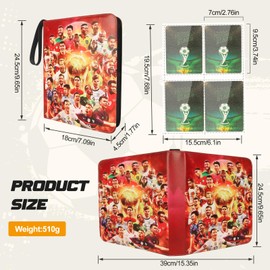 Trading Card Album for Football, 4 Pocket Football Card Binder with Zipper & Handle, 50 Page 400 Card Capacity,Trading Card Game Collection Album for Kids, Waterproof PU Leather