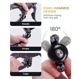 RAVEMEN Q3 Road Bike Bell, Dual-Hammer Copper Alloy Bicycle Bell for Adults Fit Handlebars up to 47mm, Lightweight for Most Grip Positions, Easy Installation