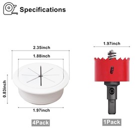 4 Pack TV Wire Hider for Wall, 1.97 Inch (50mm Hole) Cord Hider in Wall Cable Management Kit, Includes 4 Pass Throughs and 1 Hole Saw Drill Attachment Easy to Install