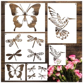Hummingbird Butterfly Dragonfly Stencils Template Reusable Plastic Stencils for Painting on Wood Craft Canvas Walls Decorations DIY Projects Nature Spring Template in Small & Large Sizes (Nature)