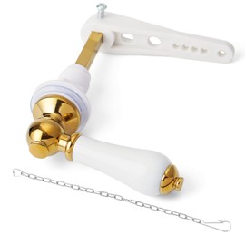 Toilet Flush Handle Eeplacement Kit Zinc Alloy Metal Toilet Handle Replacement, Toilet Cistern Lever Arm with Chain - Adjustable Arm (Dark Gold)