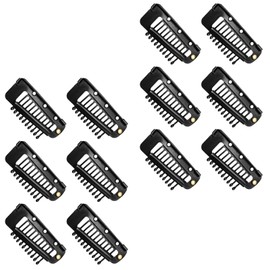 12Pcs Clips with Safety Pins,Strong U-Shape M/etal Dupatta C/lips for Hijab,Invisible Wig Grip Clips for Hair Extensions,Magic Band Secured Hairdressing C/lips for Women's Headscarf Scarves Hat,Black