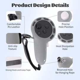 Hanpusen Controller Grips Compatible with Meta/Oculus Quest 3/Quest 3S, Silicone Grips Cover with Controller Hand Straps for VR Touch Controller covers (Grey)