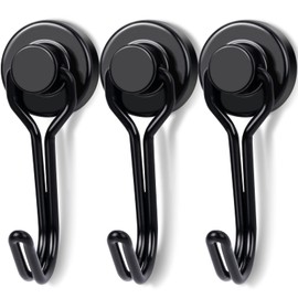E BAVITE Black Swivel Swing Magnetic Hooks, Strong Neodymium Rare Earth Magnetic Hooks Perfect for Refrigerator and Other Magnetic Surfaces, Pack of 3