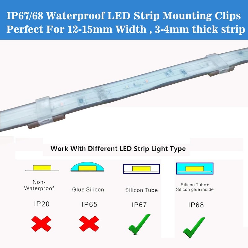 ATBLYV LED Strip Clips – Compatible with IP67/IP68 Waterproof LED